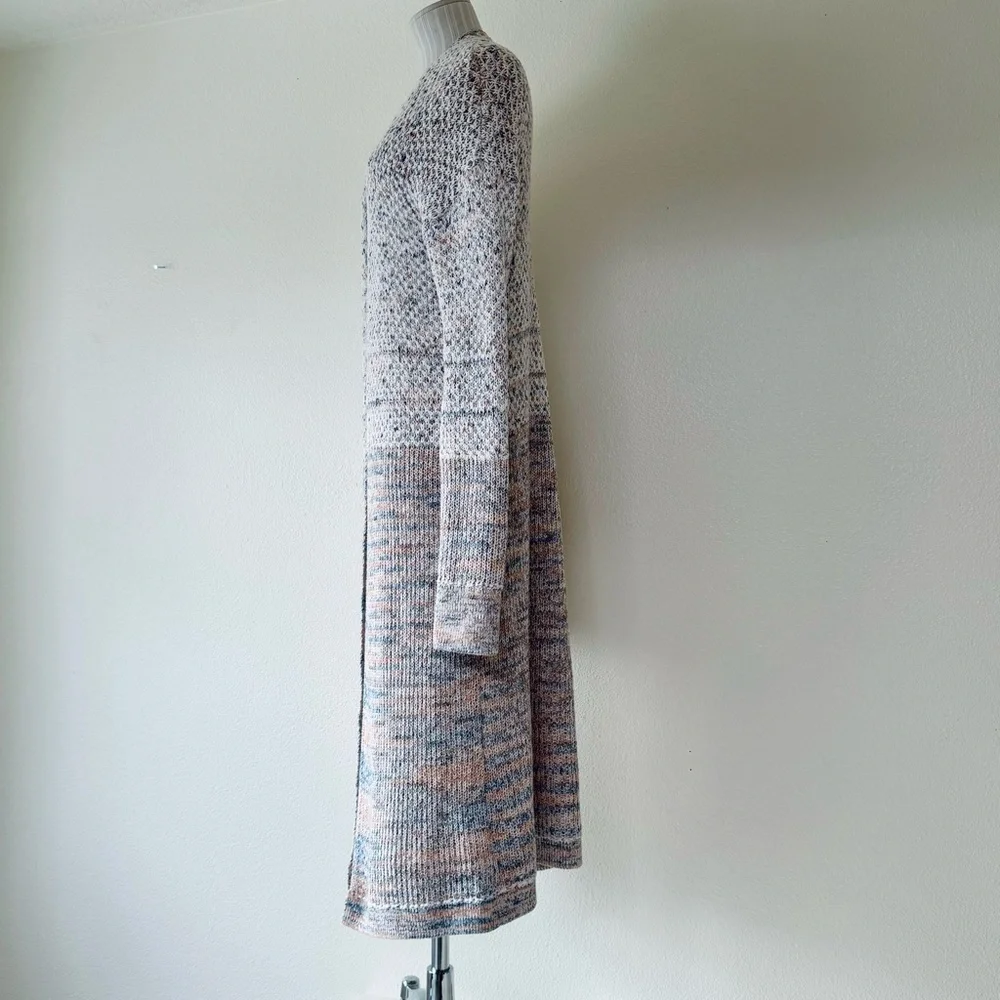 prAna Long Open Front Greta Duster Cardigan Sweater Marled Knit-Blue-Rose-Medium - Picture 4 of 16